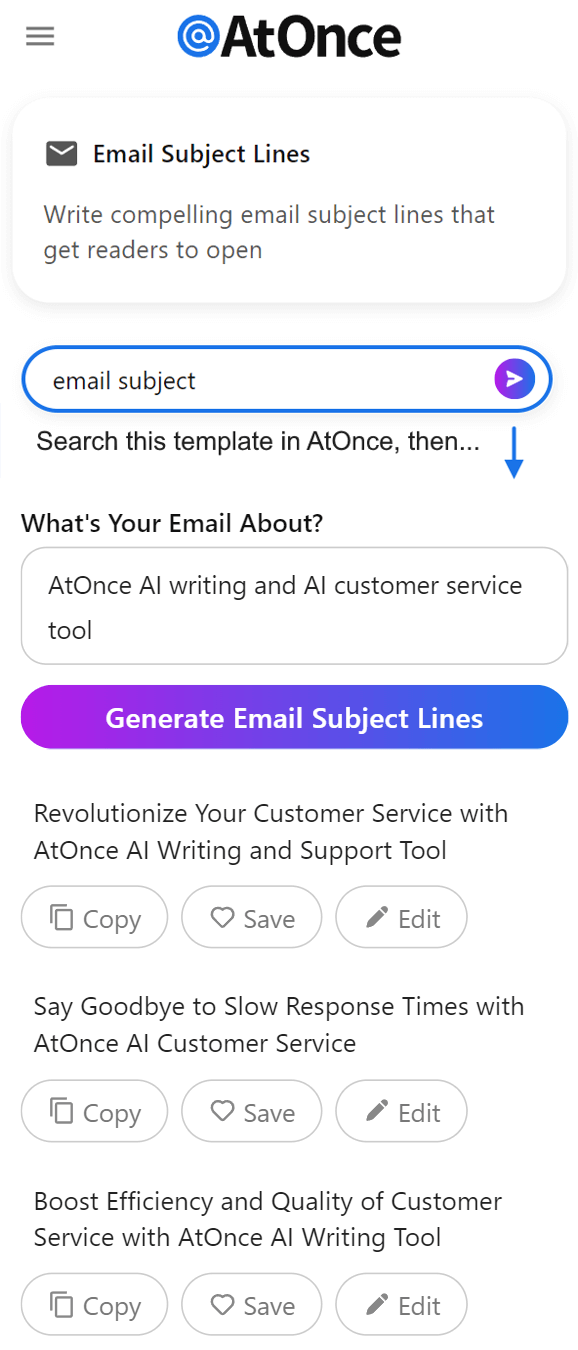 AtOnce email subject line generator